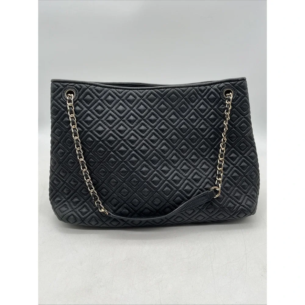 Tory Burch Marion Black‎ Quilted Leather Tote Bag Chain Strap Large